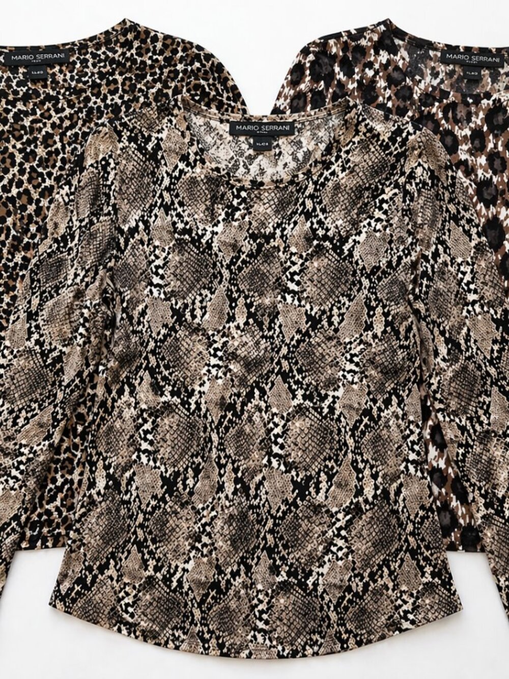 Mario Serrani Leopard Print Tops Bundle XL Animal Print Long Sleeve Blouses 3pc
